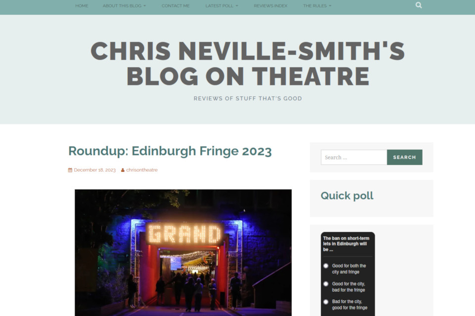 Screenshot of theatre blog