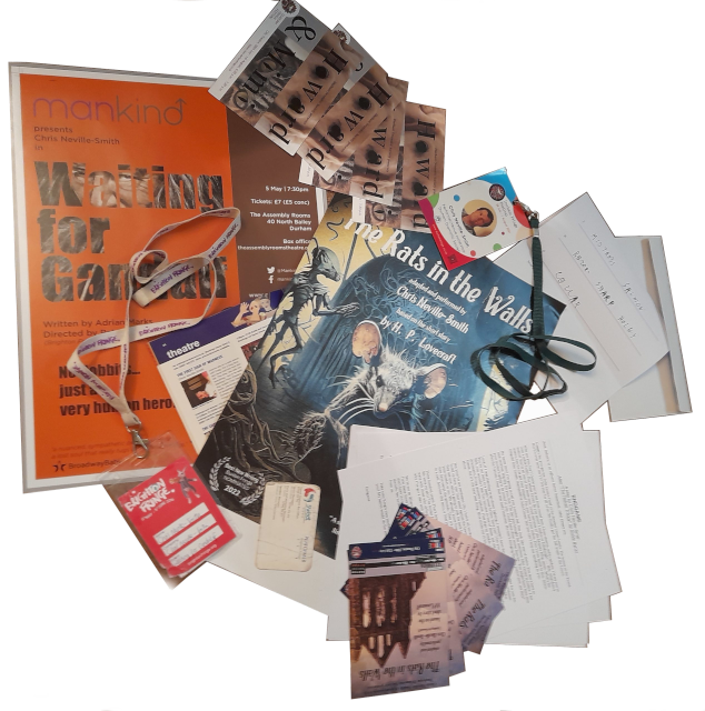 Montage of posters, play scripts, flyers, festival passes and other things I've been involved in.