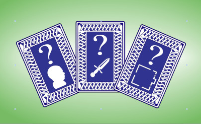 Three cards, all with question marks. One head, one dagger and one room