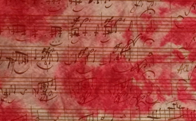 Musical notation covered in blood